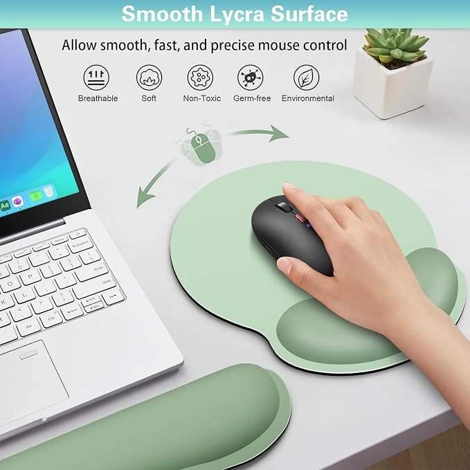 Mouse Pad with Wrist Rest Set, 3-in-1 Wrist Support Mousepad | Gaming Mat Pad with Anti-Skid Base,Ergonomic Mouse Pad Green,Memory Foam Gel Wrist Rest for Computer Keyboard