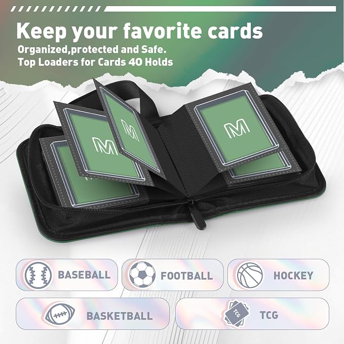 1 Pocket Toploader Binder Holds 40 Cards with 20 Sleeves Collectible Trading Card Album, for 3x4 Toploaders Hard Cases for TCG, MTG, Sports, Baseball, Football, Small Sports Card Book (1Dark Green)