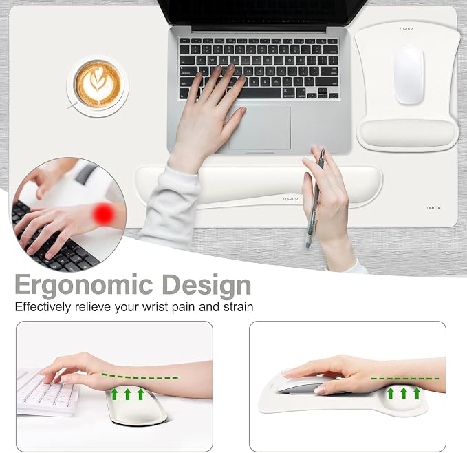 MOSISO Keyboard Mouse Pad Set, Large Gaming Mousepad&Keyboard Wrist Rest | Mouse Wrist Rest&Coaster, Ergonomic Non-Slip Mousepad&Easy Typing Cushion with Memory Foam for Home Office, Pearl White