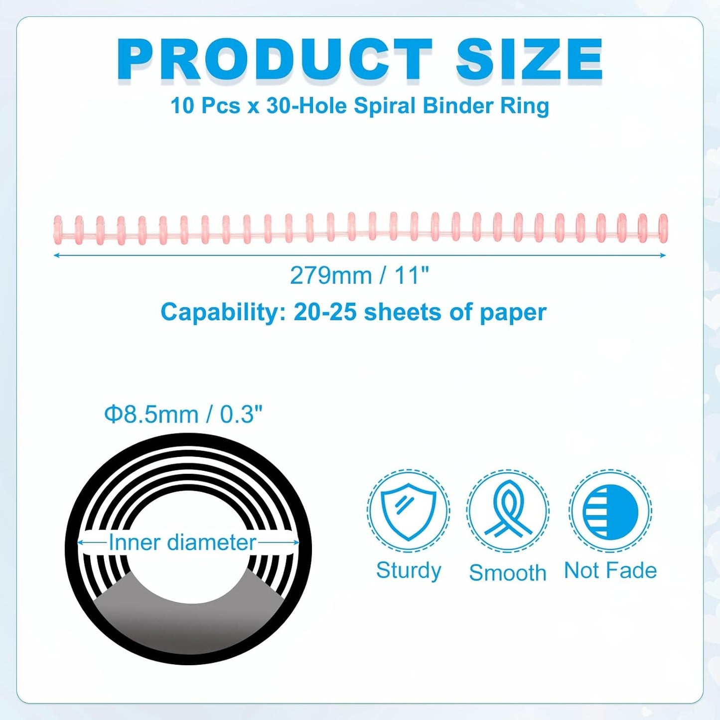 PATIKIL 8.5mm(0.3") Spiral Binder Ring,10 Pcs 30 Rings 25 Sheet Capacity Comb Binding Spines for Binding Paper Sheets Notebook Calendar Picture Album, Red