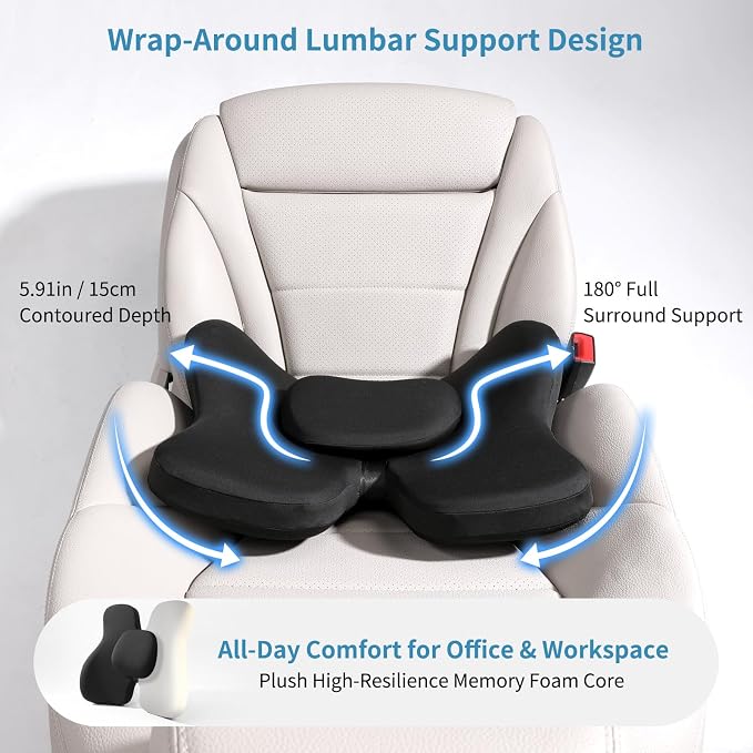 Lumbar Support Pillow, Memory Foam Back Support for Office Chair | Ergonomic memory foam lumbar support helps improve posture, reduce back pressure, and fits most office chairs and car seats.