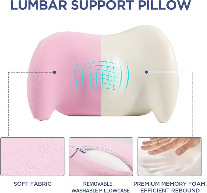 Lumbar Support Pillow for Office Chair, Memory Foam Car Back Cushion | Lumbar Pillow Lower Back with Adjustable Straps, Ergonomic Chair Back Pillow for Office, Car, Gaming Chairs and Bed