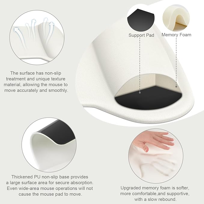 MOSISO Keyboard Mouse Pad Set, Large Gaming Mousepad&Keyboard Wrist Rest | Mouse Wrist Rest&Coaster, Ergonomic Non-Slip Mousepad&Easy Typing Cushion with Memory Foam for Home Office, Pearl White