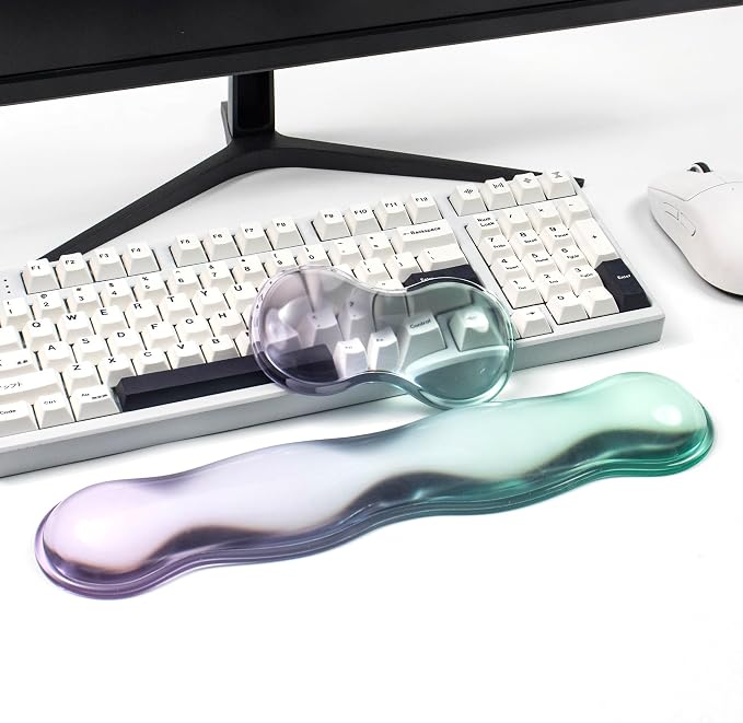 Gel Keyboard and Mouse Wrist Rest Set – Clear Wrist Rest for Computer Keyboard 60%/68%/75%, Comfort & Support for Typing and Gaming(Purple Green)