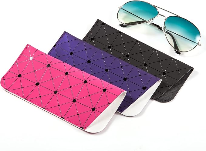 TRIUMPH VISION 3 Pack Reading Glasses Pouch Soft Case Eyeglass Sleeve Slim | Alternative to Bulky Case in bag, Lightweight Lined Padded Protect Optical lens Slip in, Cute Pattern Portable for Daily Use
