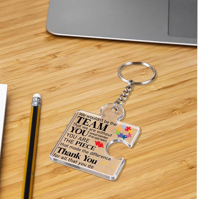Team Appreciation Gifts Bulk Thank You Keychains for Coworkers | Gift Set for Employee, Staff, Teachers, Teamwork Puzzle Piece Keyring, Acrylic