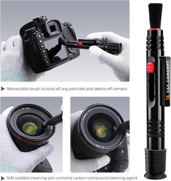 K&F CONCEPT Professional Lens Cleaning Pen with Cleaning Soft Brush | 3-in-1 Cleaning Effect,Telescopic Button,Deep Cleaning,for Nikon Sony Canon Camera Optical Lenses,Easy to Carry,MP01
