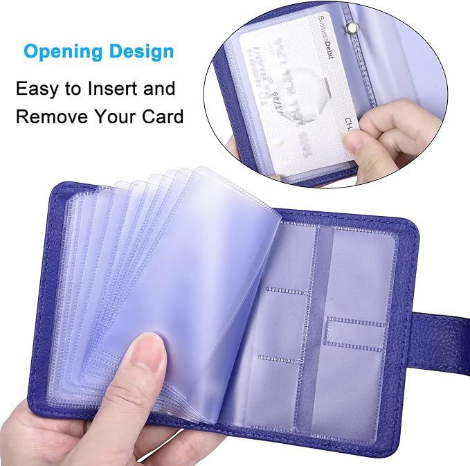 Wisdompro Credit Card Holder, RFID Blocking Wallet Debit Card Protector | Slim Leather Credit Card Organizer Case, Card Case with Magnetic Closure, 20 Card & 7 Memory Card Slots - Vertical Blue
