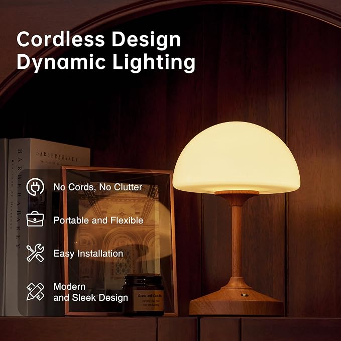 Mushroom Lamp Cordless Lamp Table Lamp,Outdoor Waterproof Shower Lamps,5000mAh Rechargeble Battery Operated Dimmable Touch Desk Lamps,LED Night Light for Bathroom Patio Camping Restaurant