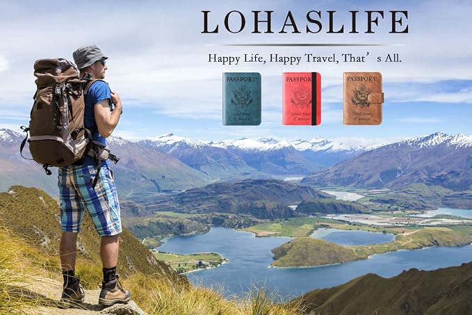 LOHASLIFE Passport Holder for Travel Essentials, Passport Cover Wallet | Leather Rfid Blocking Card Case, Travel Accessories, Vacation Luggage Must Haves, for Men Women