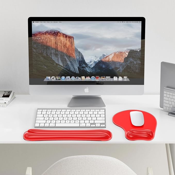 Gel Wrist Rest Mouse Pad Set, Ergonomic Support for Office Gaming | Ergonomic Keyboard and Mousepad with Wrist Support,Cooling Comfort, Non-Skid Base, Easy Clean, for Home and Work Desk Red