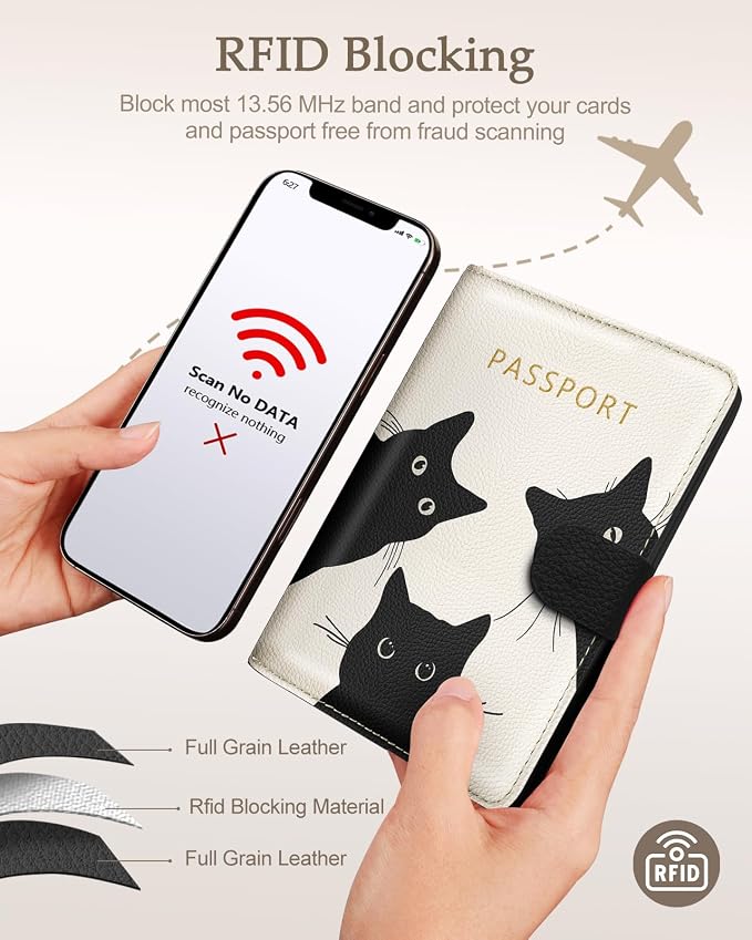 Slohif Airtag Passport Holder Cover Wallet Case for Travel Women - Leather RFID Blocking Passport Book Multiple Personalized Organizer Slim Portable Carrier Card Slots Protector Sleeve Stamp