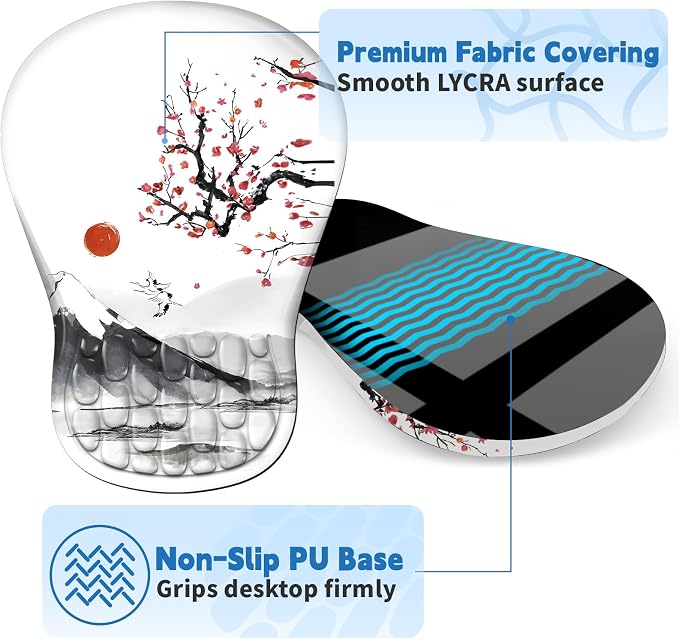 YIWEI Ergonomic Mouse Pad with Wrist Rest for Carpal Tunnel Pain Relief | Memory Foam Wrist Support,Non-Slip Rubber Base, Keyboard Computer Mousepad,Lycra Cloth Surface,Gaming Home Office