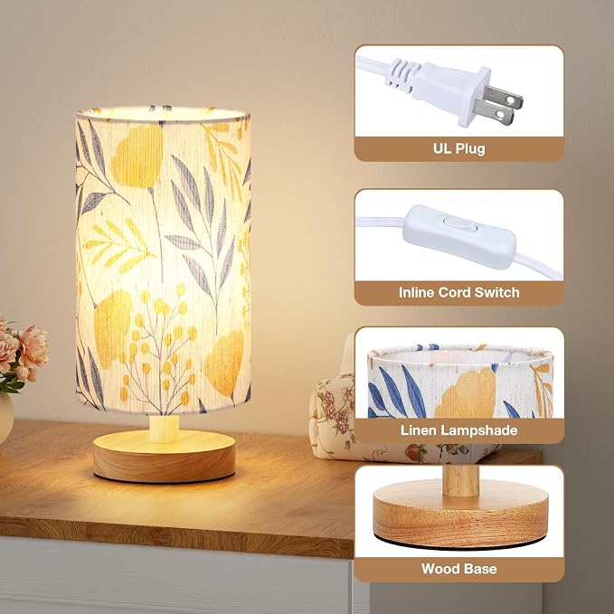 Small Table Lamps (Ginkgo Cream Shade, 9" Inline Control) | 3000K LED Blub Included | 680 Lumens | Easy Assembly | Minimalist Design | E26 | for Kitchen | for Kids Room