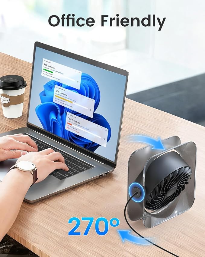 EasyAcc USB Small Desk Fan, Fan for Slumber Pod Long Cable 5ft, Turbo Powerful Airflow, 3 Speeds Portable Mini Desk Travel USB Fan for Sleeping Cruise Ship Dorm Bedroom Office Airplanes (No Battery)