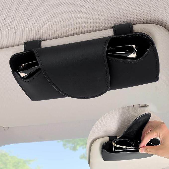 Accmor Sunglasses Holder for Car Sun Visor, Vehicle Sun Visor Sunglass Holders Glasses Case with Magnetic Closure, Universal Leather Auto Eyeglasses Organizer Car Accessories, No Obstruction of Vision