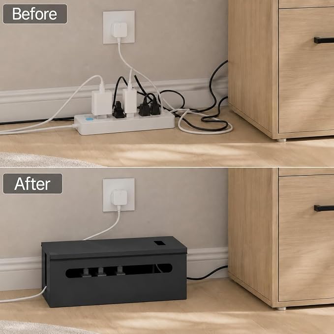0.6mm Metal Cable Management Box Large Cable Organizer Box and Power Strip Box for Electrical Cord Hiding, Home Office Floor Cables Hider, TV Wires Storage Organization