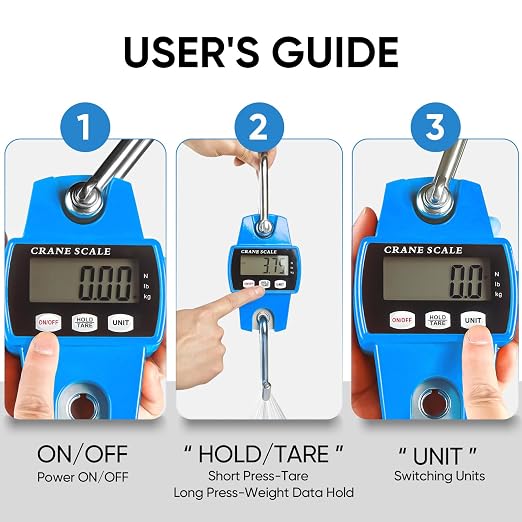 RoMech 660lb Digital Hanging Scale with Cast Aluminum Case, Handheld 300Kg Mini Crane Scale with Hooks for Farm Hunting Fishing Outdoor (Blue)