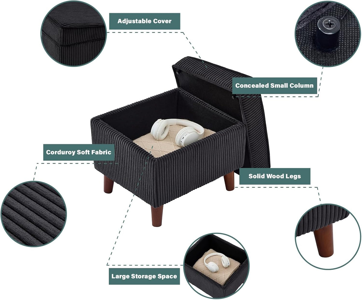 Storage Ottoman with Adjustable Lid, Soft Step Stool, Footrest and Seat, Ottoman Foot Rest for Living Room, Bedroom, Dorm, Dark Gray
