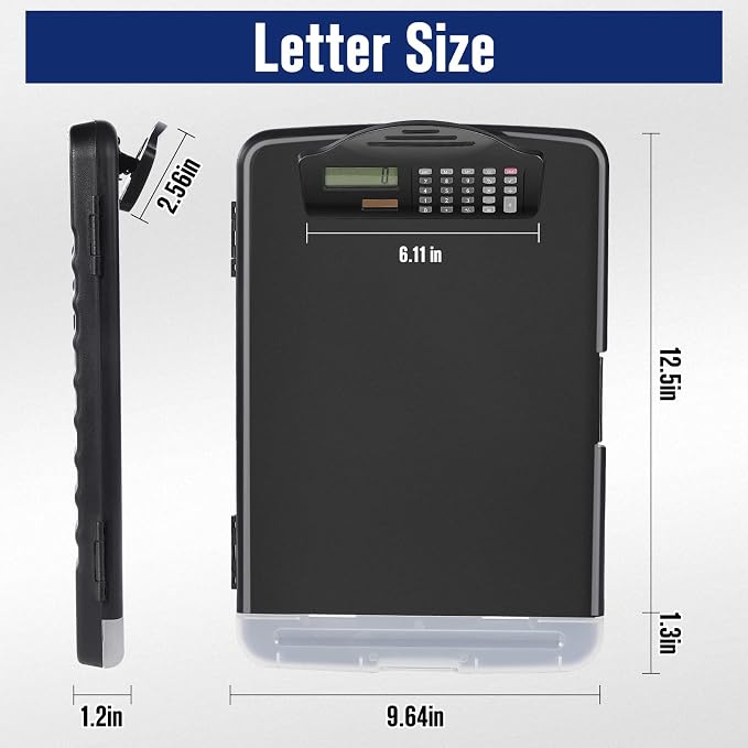 Sunnyclip Clipboard with Storage & Calculator, [20% Thicker] Heavy Duty Plastic Clip Board, Large Capacity Letter Size Side Opening Nursing Slimcase with Pen Holder|Smooth Writing Office Supply