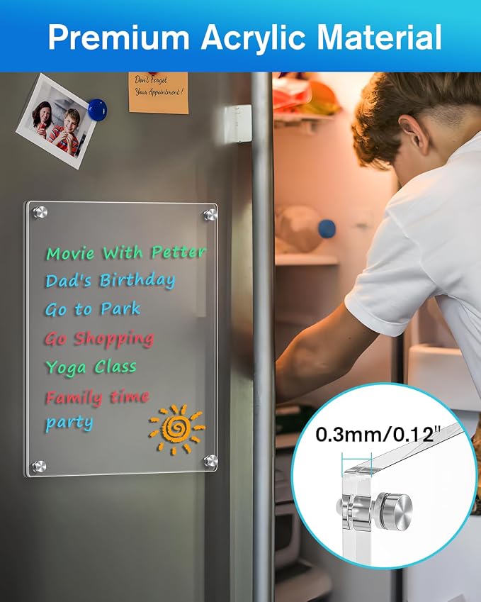 MaxGear Acrylic Magnetic Whiteboard for Fridge, 12 x 8 Inch Dry Erase Board | Durable Acrylic Material, Powerful Magnets, Smooth Writing and Easy Cleaning for Grocery Lists, Meal Plans, and Reminders