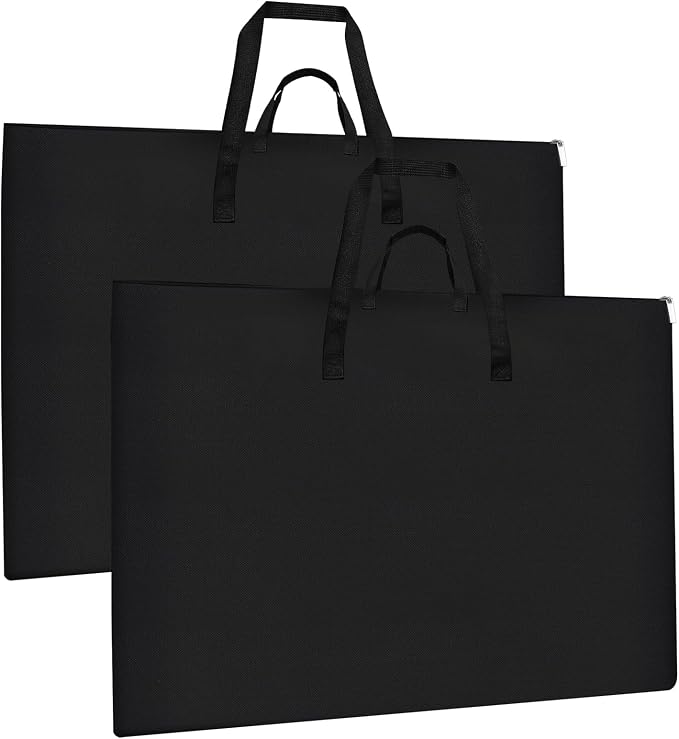 ZKOO 24 x 36 Inch Art Portfolio Bag, Large Size Art Case Light Weight Waterproof Poster Board Storage Bag, Studio Portfolio Tote for Artwork, Poster, Sketch Drawing, Canvas (Black, 2 Pack)