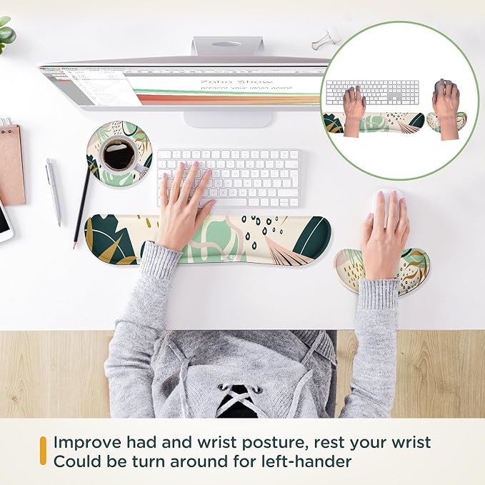 Gimars Enlarge Silky and Superfine Fabric Gel Memory Foam Keyboard Wrist Rest Set, Ergonomic Keyboard Mouse Wrist Support for Typing Pain Relief, Comfort for Office, Gaming, Computer-Morandi Blue