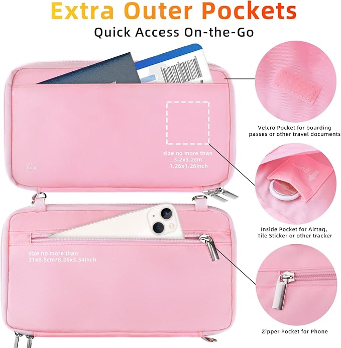 WALNEW Passport Holder for Travel Family, RFID Blocking Passport Wallet | International Travel Essentials, Travel Document Holder with Wristlet and Cross Body Straps, Fits 7 Passports for Family