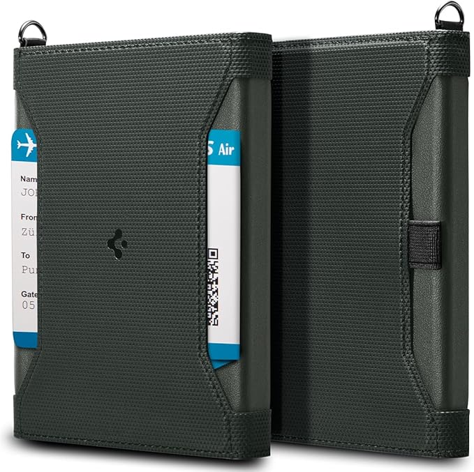 Spigen Life Passport Card Cover Holder, RFID Blocking | Travel Document Organizer, SIM Card Pin Included - Black