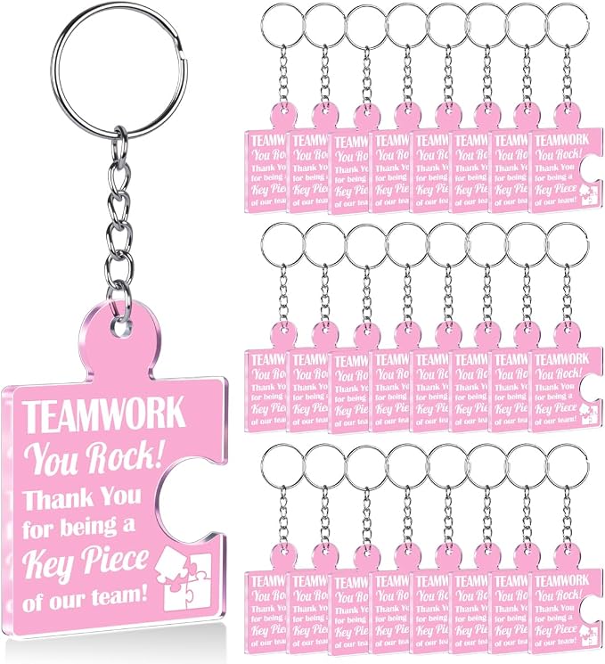Team Appreciation Gifts Bulk Thank You Keychains for Coworkers | Gift Set for Employee, Staff, Teachers, Teamwork Puzzle Piece Keyring, Acrylic