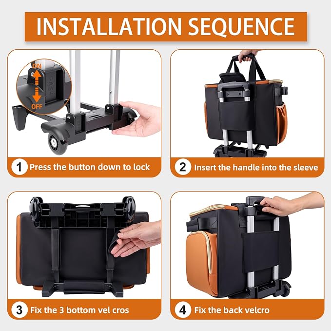 Rolling Teacher Bag, Fits 15.6" Laptop, With Cart, Brown | 4 Ways To Carry, 40L Large Cap, 1680 Oxford Puncture Resistant, Reinforced Design, Not Easy Collapse
