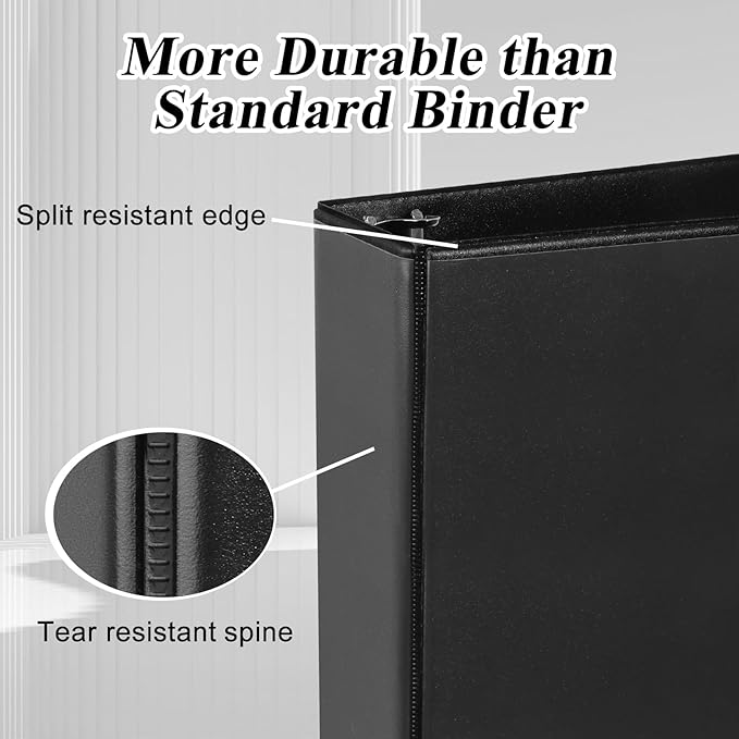 CIXILDTS 1.5-inch D Ring Binders, 3 Ring Binder Fit US Letter Size Paper, 1-1/2" Slant D Ring View Binder with 2 Pocekts, 6-Pack, Black