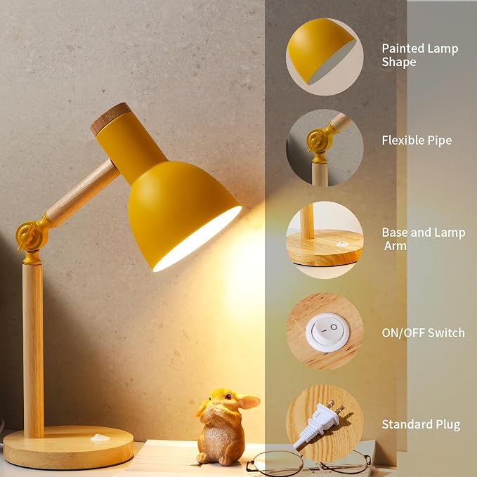 Adjustable Wooden Arm Desk Lamp, Table Lamp for Reading office Bedroom | Metal Shade，Dorm Lamp,Bedside Lamp,Reading Lamp,Lamp for Home Office