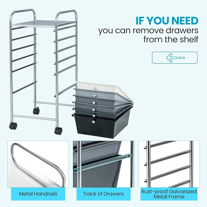 COSTWAY 6-Drawer Rolling Storage Cart, Art Craft Tools Organizer on Wheels | Multifunctional Heavy Duty Utility Mobile Storage Trolley w/ 2 Lockable Wheels for Home Office School (Mixed Black)