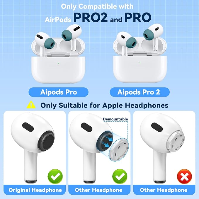 Inesore 4 Pairs Replacement Ear Tips for AirPods Pro 2nd/1st (P-Green) | with Noise Reduction Hole & Built-in dust Guard Screen,Silicone,with Portable Storage Box & Cleaner Pen,4 Size (XS/S/M/L)