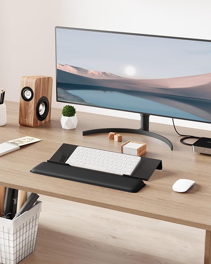 Laborio Computer Keyboard Wrist Rest, Keyboard Riser Stand for Desktop | Black, Ergonomic Acrylic Keyboard Holder, Non-slip Wrist Pad, Pain Relief for Typing, Multiple Colors