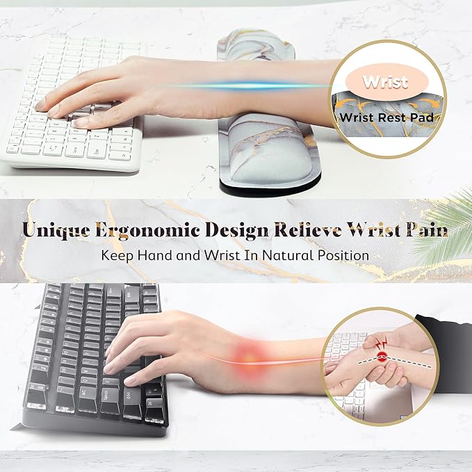 Gimars 17.3'' Extended Keyboard Wrist Rest Pad with 63D High-Density, Firm Memory Foam, Anti-Slip Rubber Base and Ergonomic Design for Typing Pain Relief,Office,Gaming,Computer, Laptop,Cloud Gray Gold