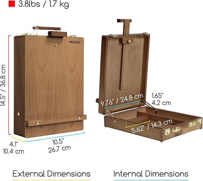 MEEDEN Tabletop Art Sketchbox Easel : Solid Beechwood Table Easels for Painting Canvas, Adjustable Desktop Easel - Art Supply Storage Box for Adults & Artist, Walnut