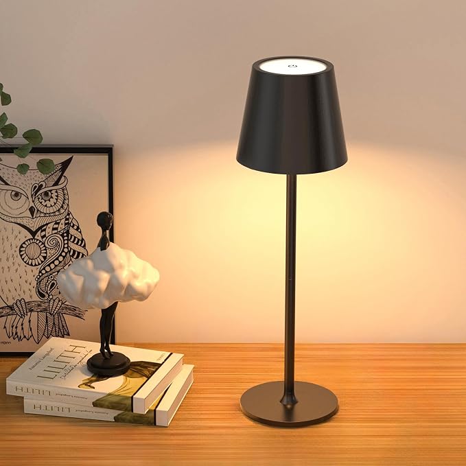 JACKYLED Cordless Table Lamps Rechargeable, 3 Adjustable Height, 5000 Capacity Operated, 3 Colors Smooth Dimming, Portable LED Waterproof Table Lamp for Dining, Bedroom, Outdoor- Black
