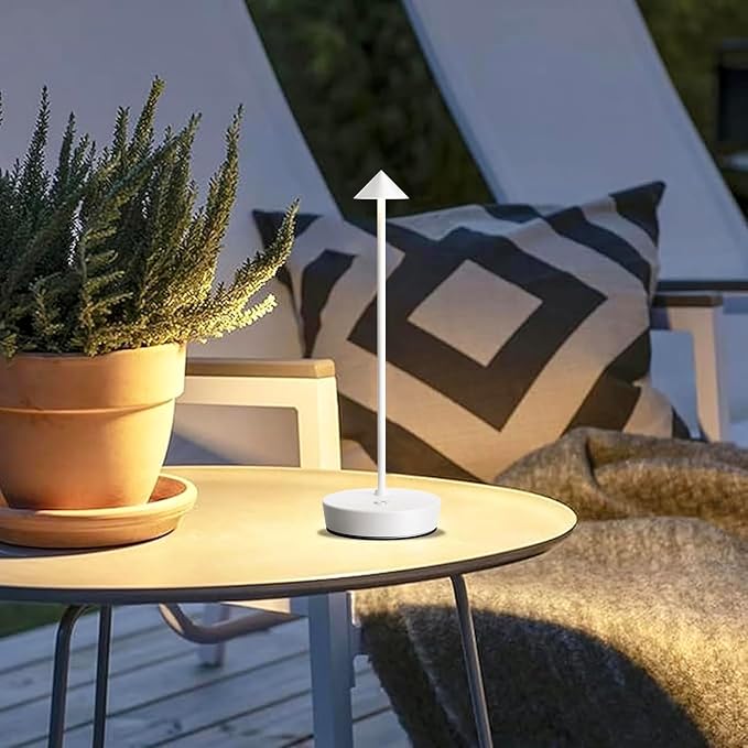 Set of 2 Cordless Rechargeable Led Table Lamp Battery Operated Light White | 6000mAh Touch 3 Color Dimming Portable Metal Outdoor Waterproof Light for Patio/Restaurant/Dining/Home