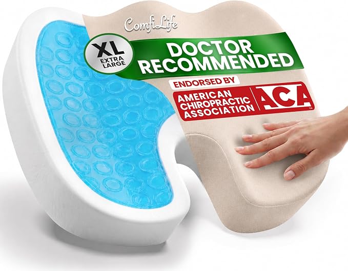 ComfiLife Extra Large Gel & Memory Foam Seat Cushion - Doctor Recommended Office Chair Cushion, Car Seat Cushion - Back & Sciatica Pain Relief - Wide Seat Cushion for Big & Tall (Beige)