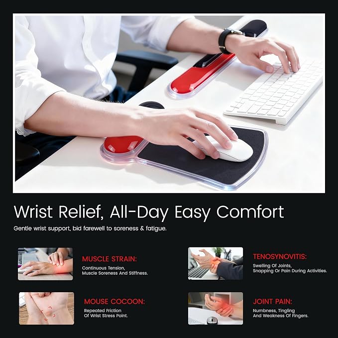 Ospelelf Mouse Pad with Wrist Rest and Ergonomic Gel Keyboard Hand Wrist, Support for Typing Gaming, Relieve Wrist Pain, Cool & Easy to Clean, for Office, Programmer, Home Computer Use, Black Red