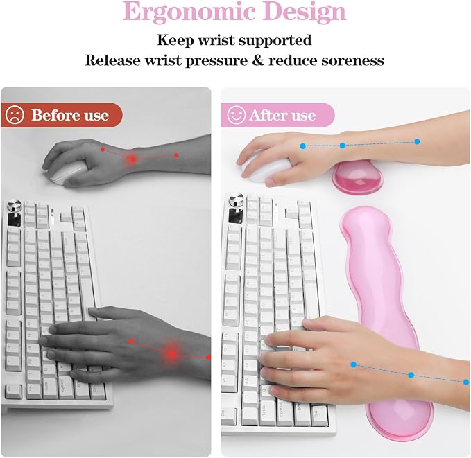 Ergonomic Gel Keyboard and Mouse Wrist Rest Set – 60%/68%/75% Keyboard Wrist Pad, Comfort & Support for Typing and Gaming (Light Pink)