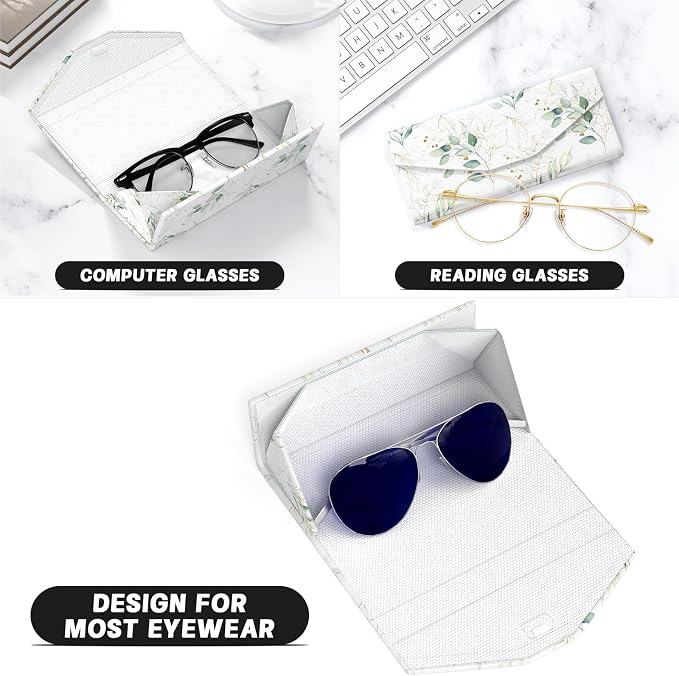 Sunglasses Case, Foldable Glasses Case, Magnetic PU Leather Hard Shell Folding Eyeglass Holder Box, Collapsible Unisex