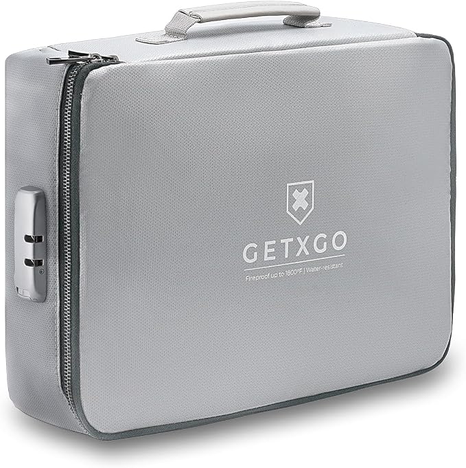 Fireproof Document Box - UL 94 V-0 & NFPA 701 | 1832F SGS Certified | Water-Resistant Emergency Box with Secured Lock | Silicone Coated Fiberglass