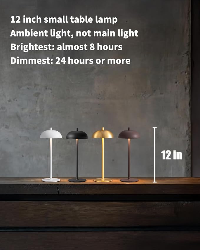 12" Cordless Table Lamps Set of 2, Gold Modern Portable Desk Lamp | LED, 3 Color Dimming, Rechargeable, Battery Operated Lights for Bedroom, Outdoor, Restaurant, Bedside, Night Light, Gifts