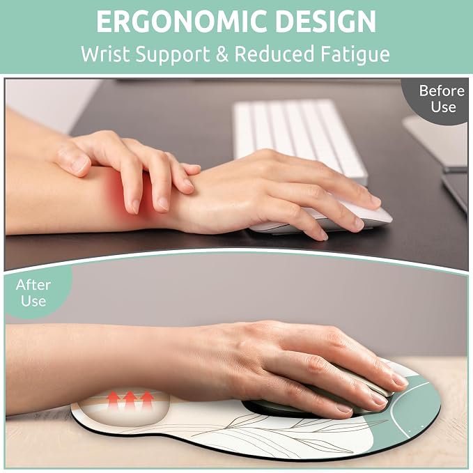 KONVINIT Ergonomic Mouse Pad with Wrist Rest, Small Mousepad with Non-Slip Rubber Base and Smooth Surface, Blue Mouse Pads for Desk, Office Desk Accessories