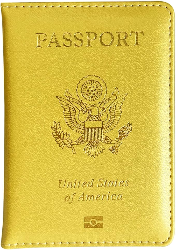 Missmore Premium PU Leather Passport Holder - USA Logo Printed | Stylish, Durable, Travel Essential (N-GD-Yellow)