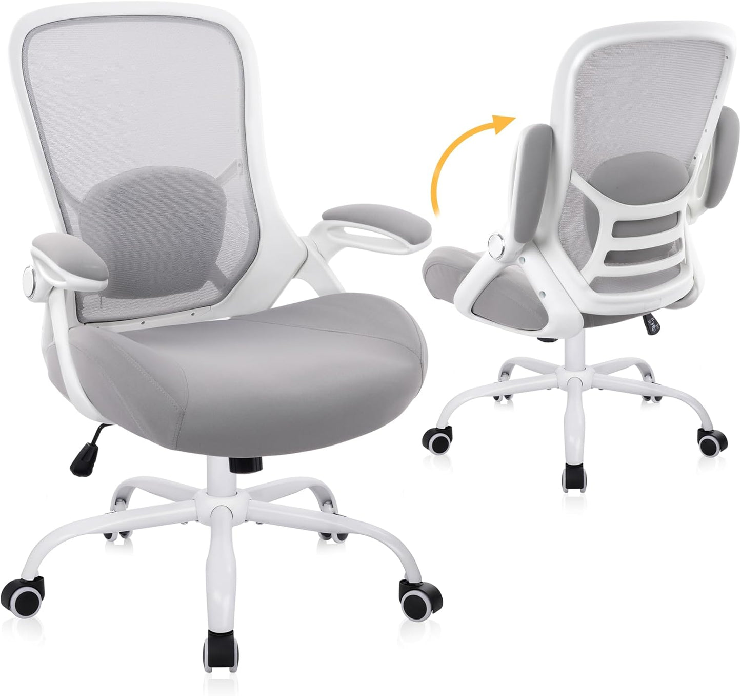 HYLONE 400lbs Heavy Duty Office Chair, 5" Thickened Seat Ergonomic Desk Chair with Adjustable Armrests, Home Office Computer Chairs for Long Hours Mesh Executive Chair(Grey)