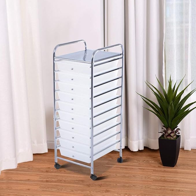 Giantex 10 Drawer Storage Cart Rolling Cart File Scrapbook Paper Mobile Organizer for School Office (Clear)